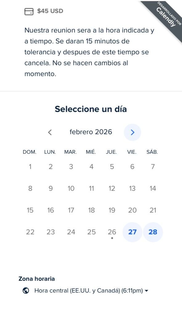 calendario para agendar sesion de coaching emocional en espanol